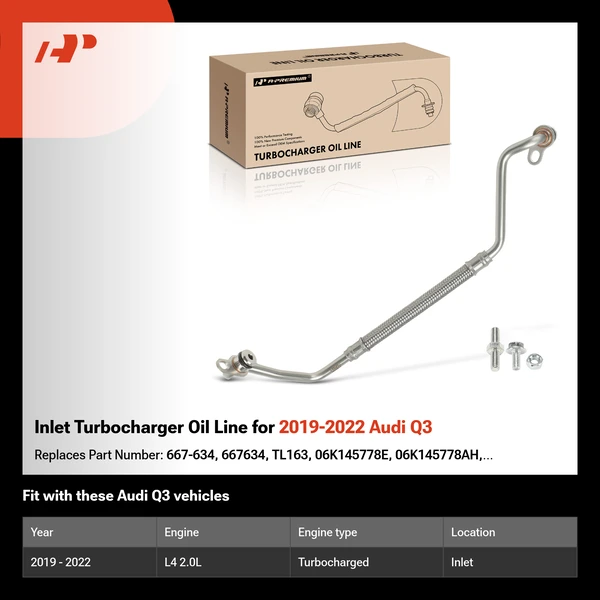 Inlet Turbocharger Oil Line for 2019-2022 Audi Q3