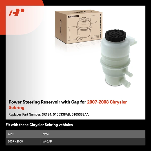 Power Steering Reservoir with Cap for 2007-2008 Chrysler Sebring