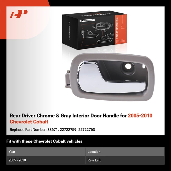 Rear Driver Chrome & Gray Interior Door Handle for 2005-2010 Chevrolet Cobalt