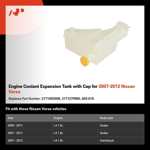 Engine Coolant Expansion Tank with Cap for 2007-2012 Nissan Versa