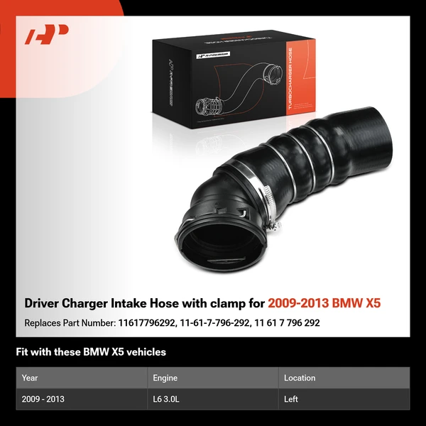 Driver Charger Intake Hose with clamp for 2009-2013 BMW X5