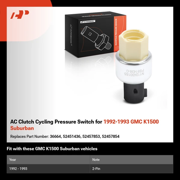 AC Clutch Cycling Pressure Switch for 1992-1993 GMC K1500 Suburban