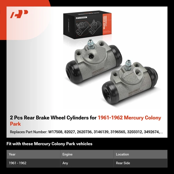 2 Pcs Rear Brake Wheel Cylinders for 1961-1962 Mercury Colony Park