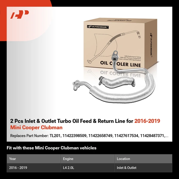 2 Pcs Inlet & Outlet Turbo Oil Feed & Return Line for 2016-2019 Mini Cooper Clubman