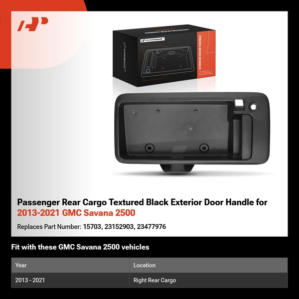 Passenger Rear Cargo Textured Black Exterior Door Handle for 2013-2021 GMC Savana 2500