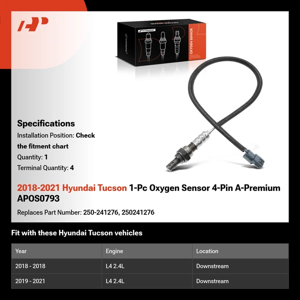 2018-2021 Hyundai Tucson 1-Pc Oxygen Sensor 4-Pin A-Premium APOS0793