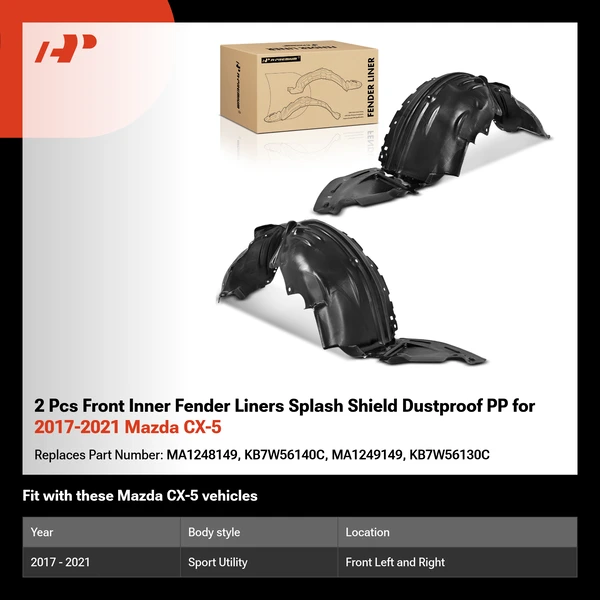 2 Pcs Front Inner Fender Liners Splash Shield Dustproof PP for 2017-2021 Mazda CX-5