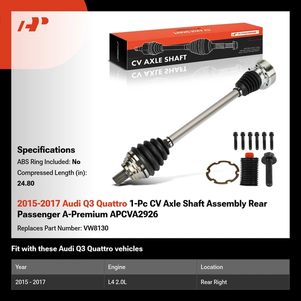 2015-2017 Audi Q3 Quattro 1-Pc CV Axle Shaft Assembly Rear Passenger A-Premium APCVA2926