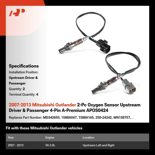 2007-2013 Mitsubishi Outlander 2-Pc Oxygen Sensor Upstream Driver & Passenger 4-Pin A-Premium APOS0424