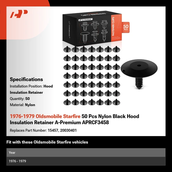1976-1979 Oldsmobile Starfire 50 Pcs Nylon Black Hood Insulation Retainer A-Premium APRCF3458