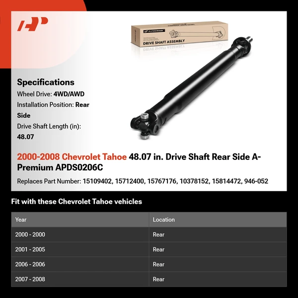 2000-2008 Chevrolet Tahoe 48.07 in. Drive Shaft Rear Side A-Premium APDS0206C
