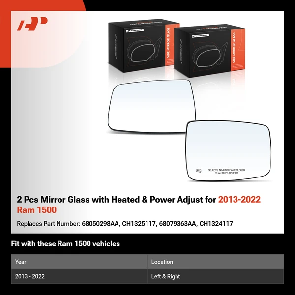 2 Pcs Mirror Glass with Heated & Power Adjust for 2013-2022 Ram 1500