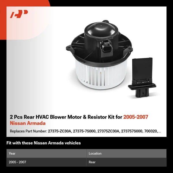 2 Pcs Rear HVAC Blower Motor & Resistor Kit for 2005-2007 Nissan Armada