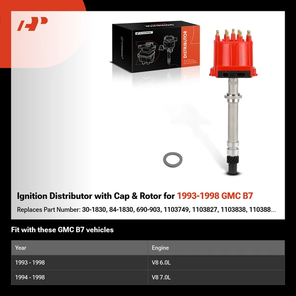 Ignition Distributor with Cap & Rotor for 1993-1998 GMC B7
