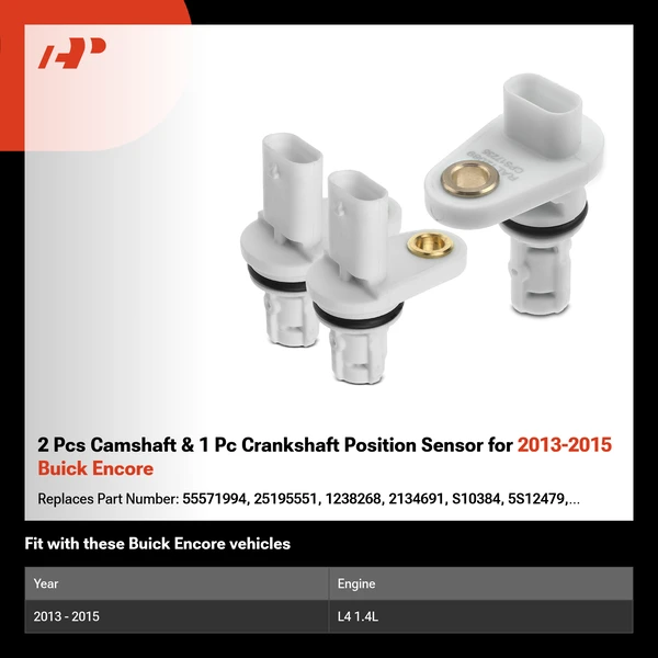 2 Pcs Camshaft & 1 Pc Crankshaft Position Sensor for 2013-2015 Buick Encore