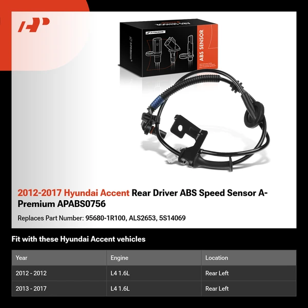 2012-2017 Hyundai Accent Rear Driver ABS Speed Sensor A-Premium APABS0756