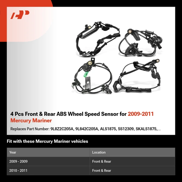 4 Pcs Front & Rear ABS Wheel Speed Sensor for 2009-2011 Mercury Mariner