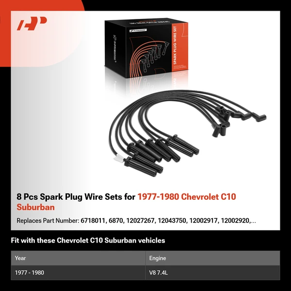 8 Pcs Spark Plug Wire Sets for 1977-1980 Chevrolet C10 Suburban