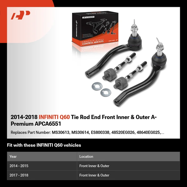 2014-2018 INFINITI Q60 Tie Rod End Front Inner & Outer A-Premium APCA6551