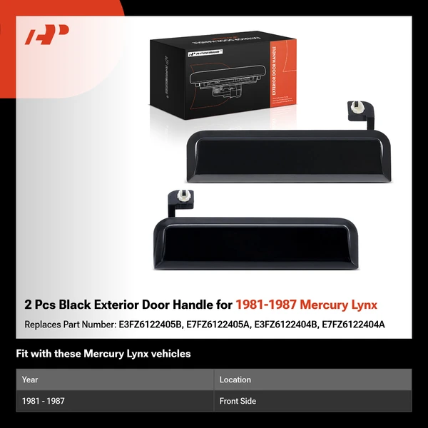 2 Pcs Black Exterior Door Handle for 1981-1987 Mercury Lynx