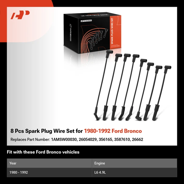 8 Pcs Spark Plug Wire Set for 1980-1992 Ford Bronco