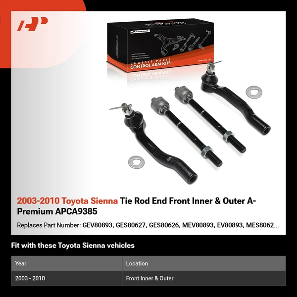 2003-2010 Toyota Sienna Tie Rod End Front Inner & Outer A-Premium APCA9385