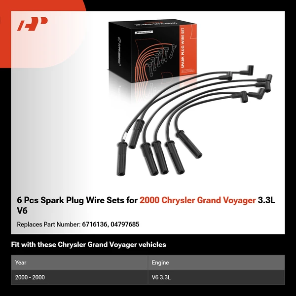 6 Pcs Spark Plug Wire Sets for 2000 Chrysler Grand Voyager 3.3L V6
