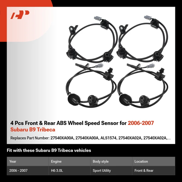 4 Pcs Front & Rear ABS Wheel Speed Sensor for 2006-2007 Subaru B9 Tribeca