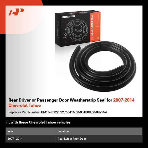 Rear Driver or Passenger Door Weatherstrip Seal for 2007-2014 Chevrolet Tahoe