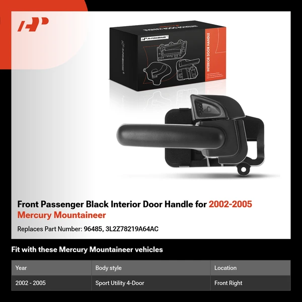 Front Passenger Black Interior Door Handle for 2002-2005 Mercury Mountaineer