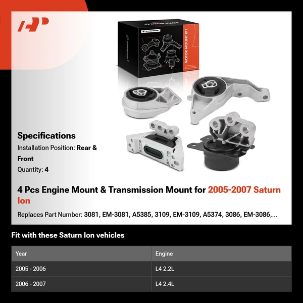 4 Pcs Engine Mount & Transmission Mount for 2005-2007 Saturn Ion