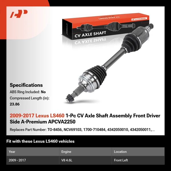 2009-2017 Lexus LS460 1-Pc CV Axle Shaft Assembly Front Driver Side A-Premium APCVA2250