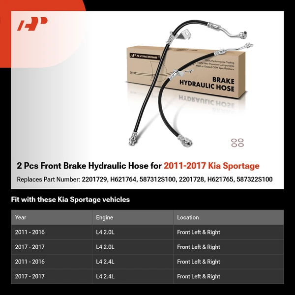 2 Pcs Front Brake Hydraulic Hose for 2011-2017 Kia Sportage