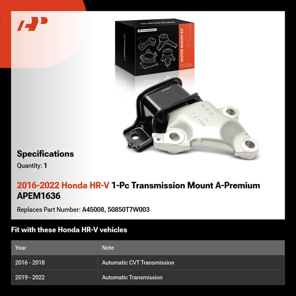 2016-2022 Honda HR-V 1-Pc Transmission Mount A-Premium APEM1636