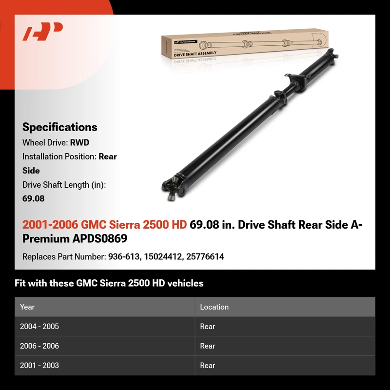 2001-2006 GMC Sierra 2500 HD 69.08 in. Drive Shaft Rear Side A-Premium APDS0869