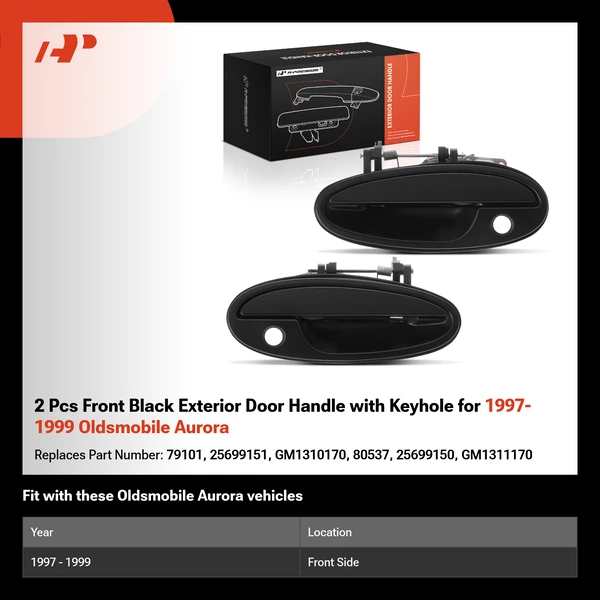 2 Pcs Front Black Exterior Door Handle with Keyhole for 1997-1999 Oldsmobile Aurora