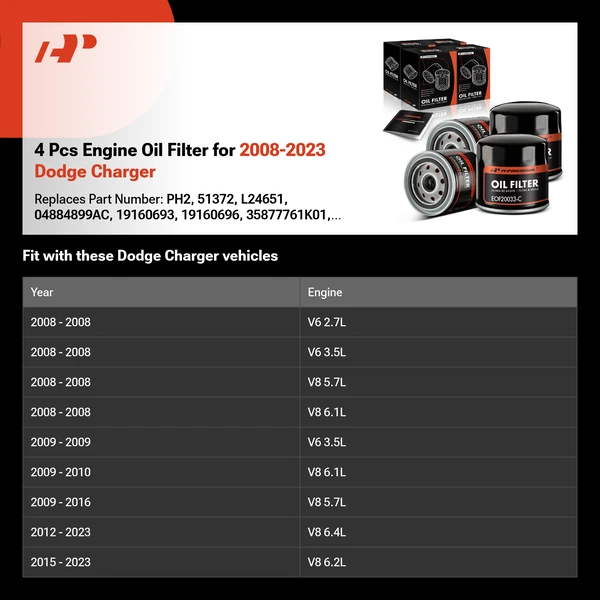 4 Pcs Engine Oil Filter for 2008-2023 Dodge Charger