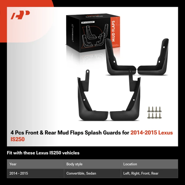 4 Pcs Front & Rear Mud Flaps Splash Guards for 2014-2015 Lexus IS250