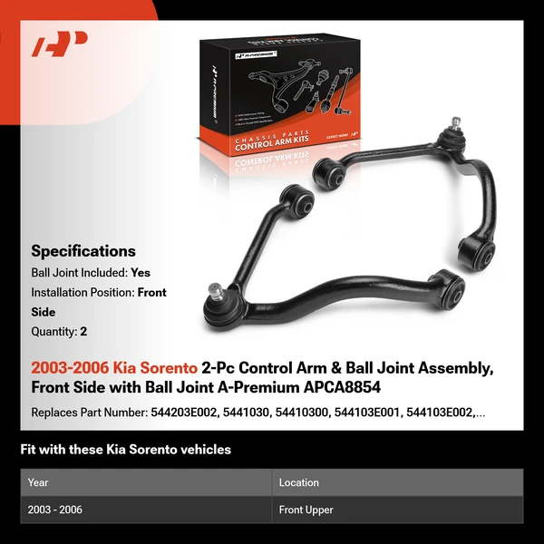 2003-2006 Kia Sorento 2-Pc Control Arm & Ball Joint Assembly, Front Side with Ball Joint A-Premium APCA8854