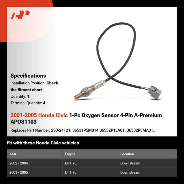 2001-2005 Honda Civic 1-Pc Oxygen Sensor 4-Pin A-Premium APOS1103