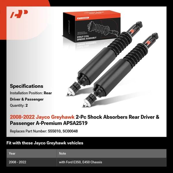 2008-2022 Jayco Greyhawk 2-Pc Shock Absorbers Rear Driver & Passenger A-Premium APSA2519