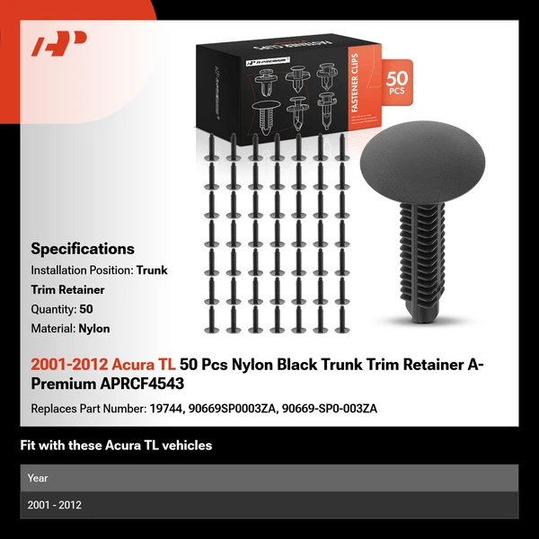 2001-2012 Acura TL 50 Pcs Nylon Black Trunk Trim Retainer A-Premium APRCF4543