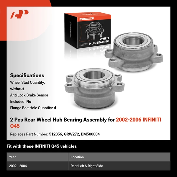2 Pcs Rear Wheel Hub Bearing Assembly for 2002-2006 INFINITI Q45