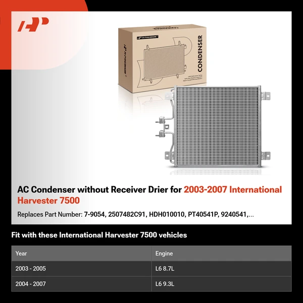AC Condenser without Receiver Drier for 2003-2007 International Harvester 7500