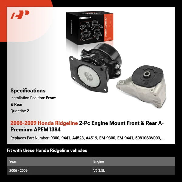 2006-2009 Honda Ridgeline 2-Pc Engine Mount Front & Rear A-Premium APEM1384