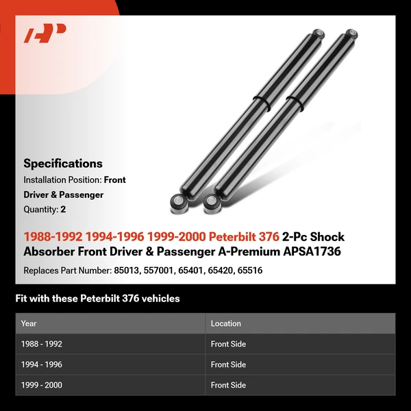 1988-1992 1994-1996 1999-2000 Peterbilt 376 2-Pc Shock Absorber Front Driver & Passenger A-Premium APSA1736