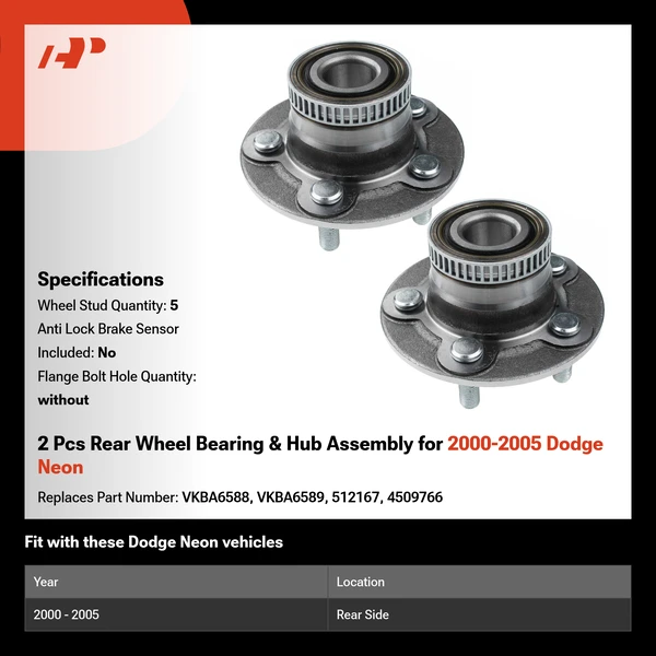 2 Pcs Rear Wheel Bearing & Hub Assembly for 2000-2005 Dodge Neon