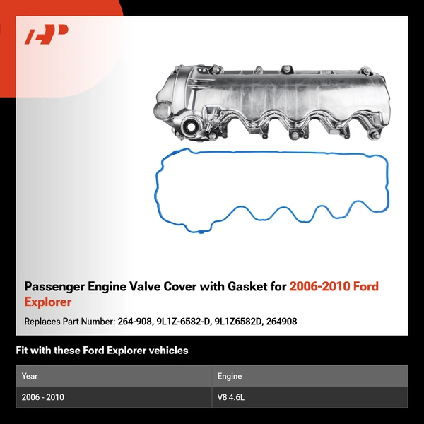 Passenger Engine Valve Cover with Gasket for 2006-2010 Ford Explorer