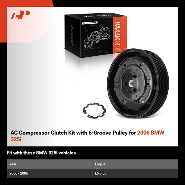 AC Compressor Clutch Kit with 6-Groove Pulley for 2006 BMW 325i