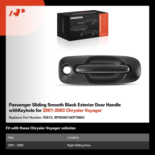Passenger Sliding Smooth Black Exterior Door Handle withKeyhole for 2001-2003 Chrysler Voyager